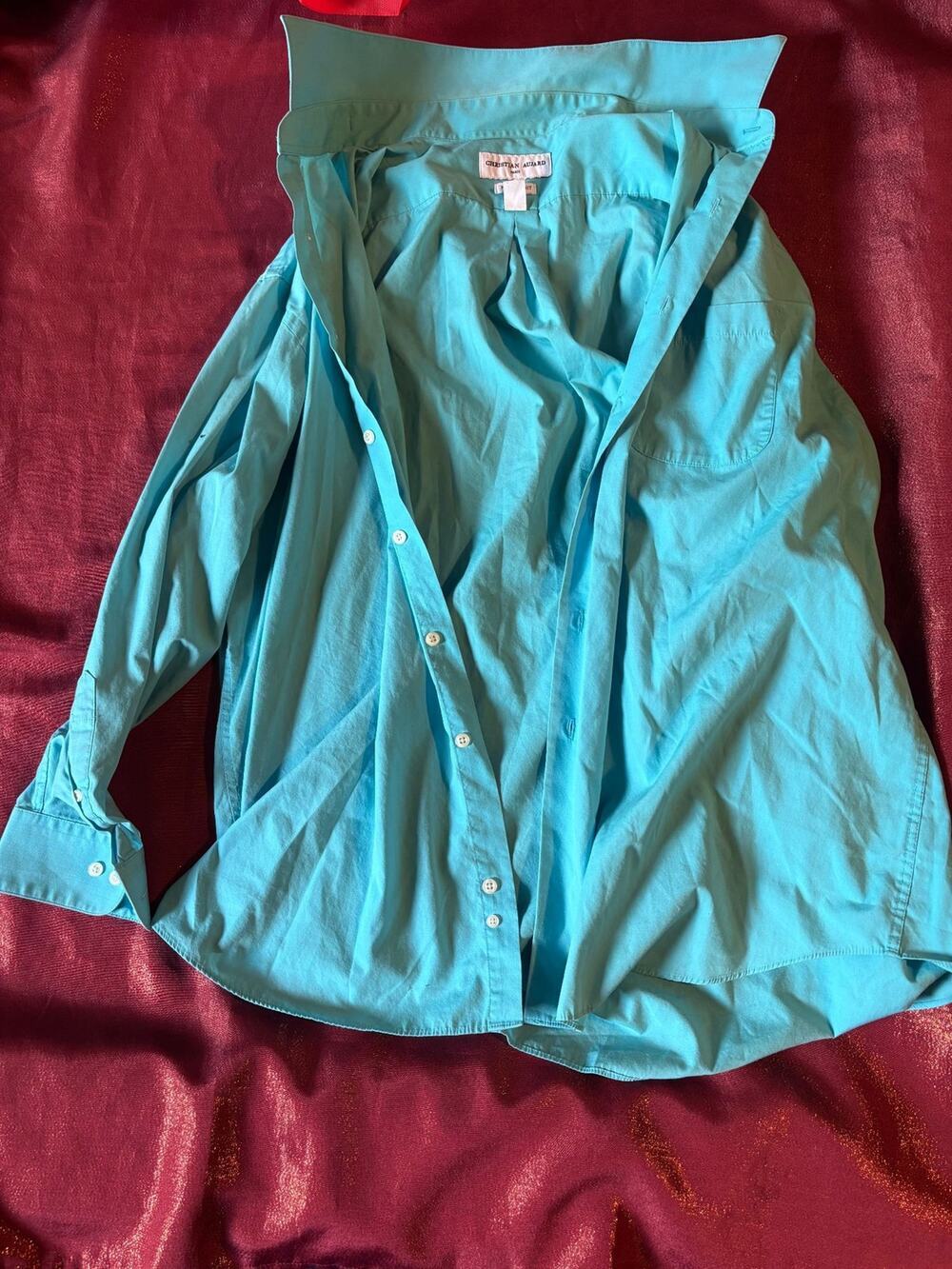Christian Aujard Dress Shirt Mens XL Regular Fit Long Sleeve Turquoise Button Up
